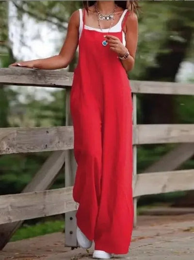 Elfriede | Damen Leinenjumpsuit Latzhose Wide-Leg-Pants Träger Hosenanzug