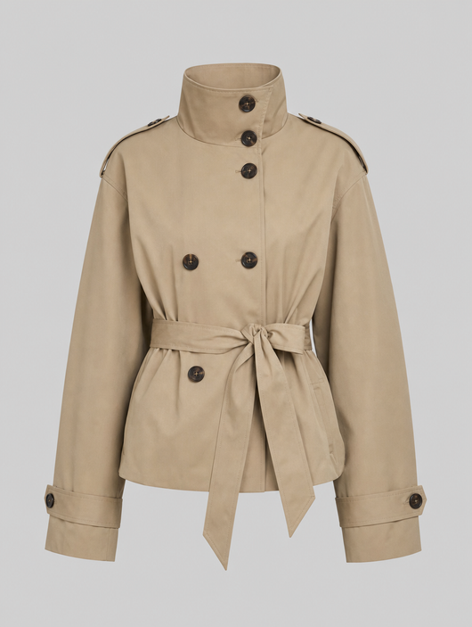 Caldecott Belted Cropped Trench in khaki, product shot