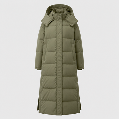 Camberley Longline Hooded Puffer Coat in khaki