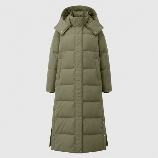 Camberley Longline Hooded Puffer Coat in khaki