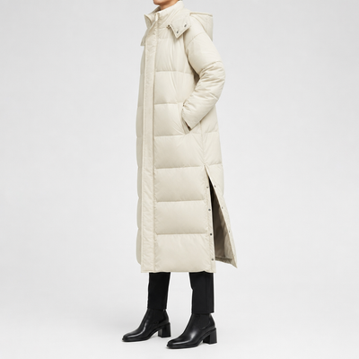 Camberley Longline Hooded Puffer Coat worn, side