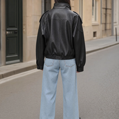 Camden faux leather bomber jacket, back view