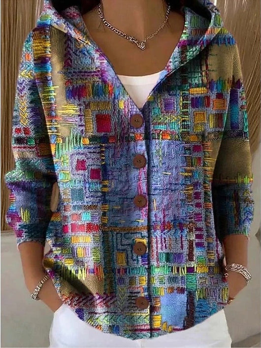Marie | Cassidy Strickjacke Damen Bunt Geknöpfte Hoodie Cardigan