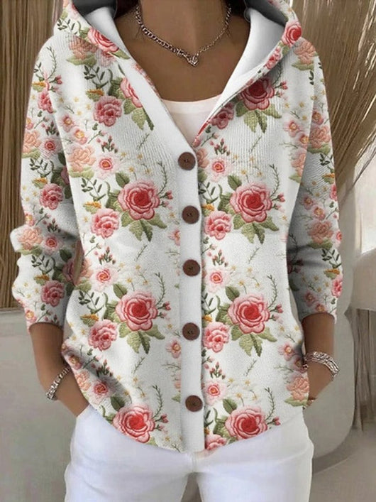 Marie | Cassidy Strickjacke Damen Bunt Geknöpfte Hoodie Cardigan