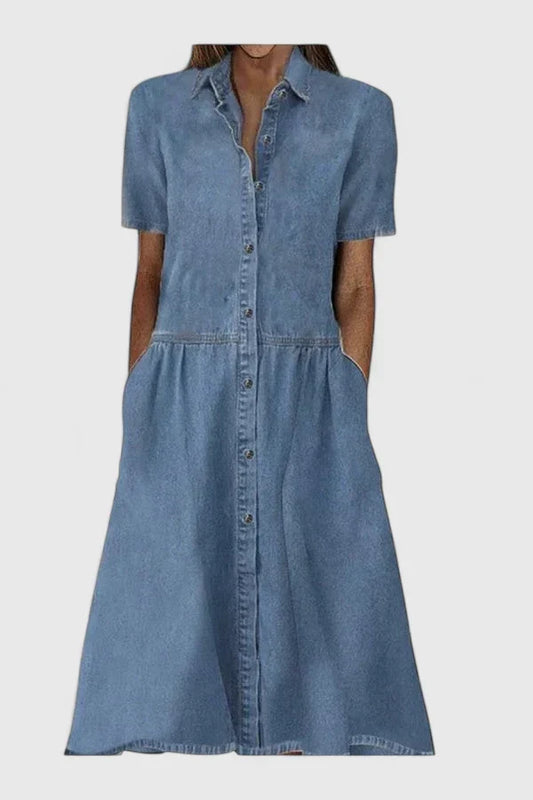Viola | Damen Midikleid mit Knopfleiste und Kurzärmeln