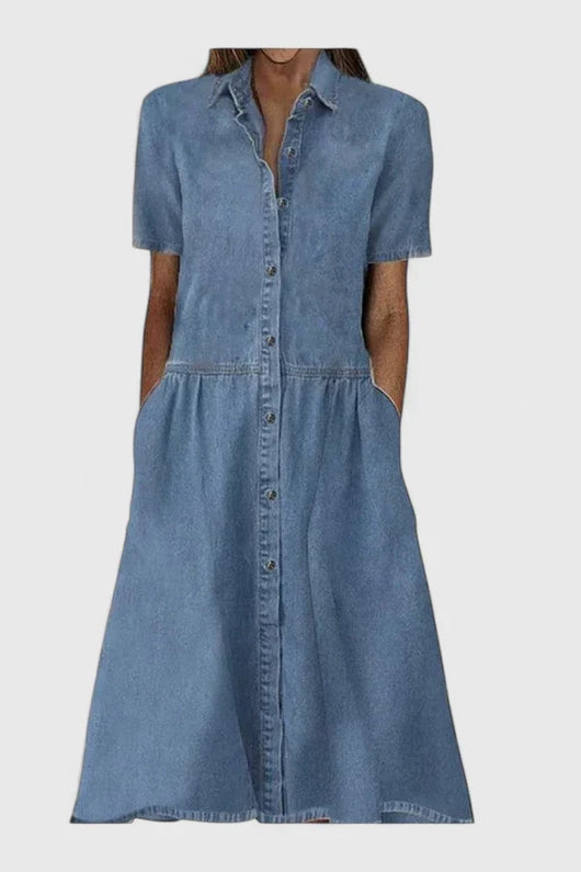 Viola | Damen Midikleid mit Knopfleiste und Kurzärmeln
