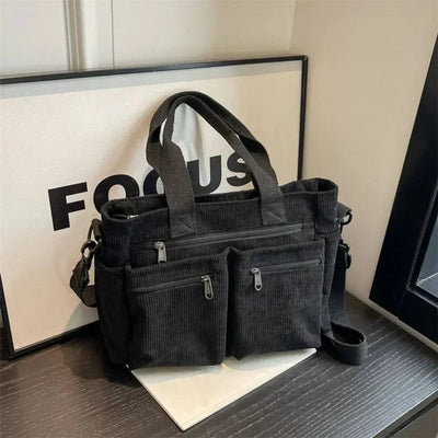 Nora | Cord Tote Bag Damen Schultertasche Mehrfachtaschen Reißverschluss
