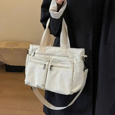 Nora | Cord Tote Bag Damen Schultertasche Mehrfachtaschen Reißverschluss