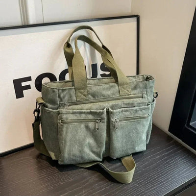 Nora | Cord Tote Bag Damen Schultertasche Mehrfachtaschen Reißverschluss