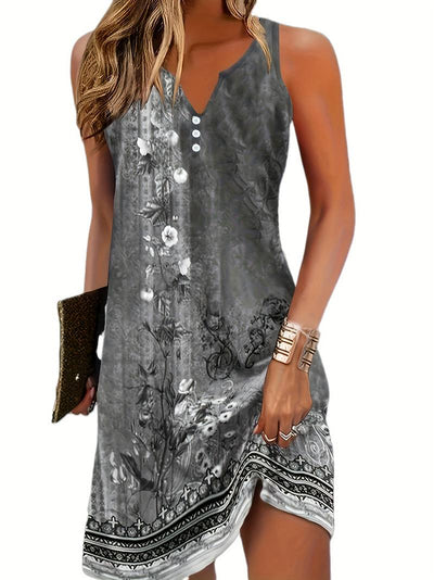 Theresa | Damen Freizeitkleid mit künstlerischem Muster und V-Ausschnitt