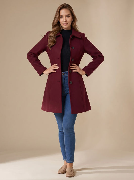 Marie | Damen A-Linien Wintermantel mit Knopfverschluss und klassischem Kragen