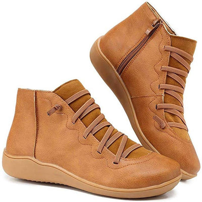Clara | Damen Ankle Boots Flache Schnür-Stiefeletten mit Reißverschluss