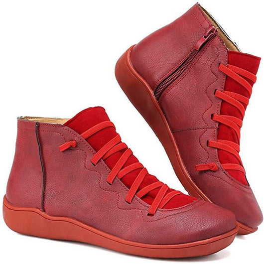 Clara | Damen Ankle Boots Flache Schnür-Stiefeletten mit Reißverschluss