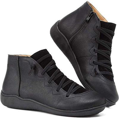 Clara | Damen Ankle Boots Flache Schnür-Stiefeletten mit Reißverschluss