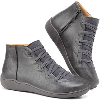 Clara | Damen Ankle Boots Flache Schnür-Stiefeletten mit Reißverschluss