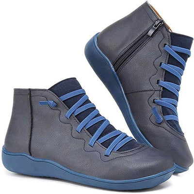 Clara | Damen Ankle Boots Flache Schnür-Stiefeletten mit Reißverschluss