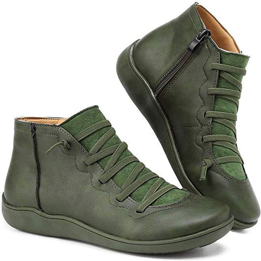 Clara | Damen Ankle Boots Flache Schnür-Stiefeletten mit Reißverschluss