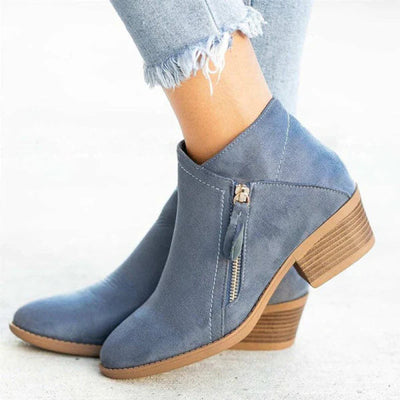 Mia | Damen Ankle Boots Niedriger Absatz Reißverschluss Stiefeletten