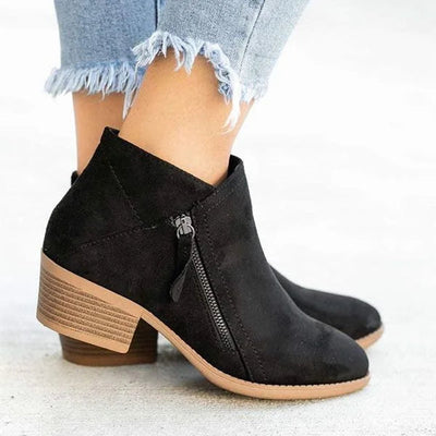 Mia | Damen Ankle Boots Niedriger Absatz Reißverschluss Stiefeletten