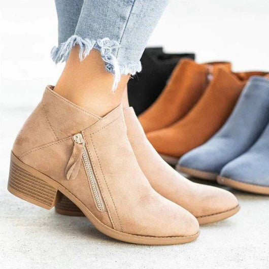 Mia | Damen Ankle Boots Niedriger Absatz Reißverschluss Stiefeletten