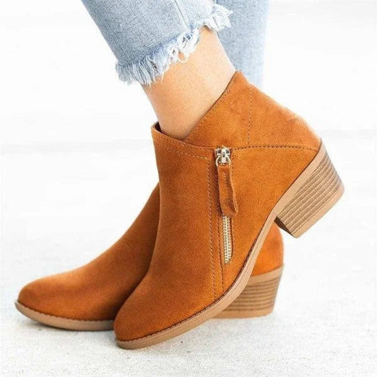 Mia | Damen Ankle Boots Niedriger Absatz Reißverschluss Stiefeletten
