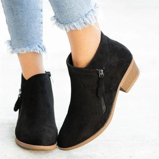 Mia | Damen Ankle Boots Niedriger Absatz Reißverschluss Stiefeletten