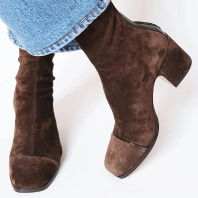 Lena | Damen Ankle Boots Velours Blockabsatz Leopardenmuster Kappe Reißverschluss