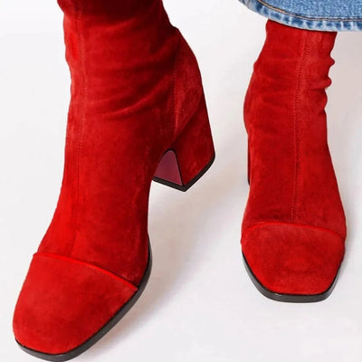 Lena | Damen Ankle Boots Velours Blockabsatz Leopardenmuster Kappe Reißverschluss