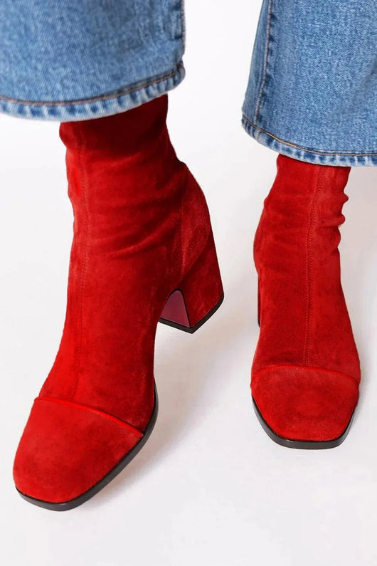 Lena | Damen Ankle Boots Velours Blockabsatz Leopardenmuster Kappe Reißverschluss