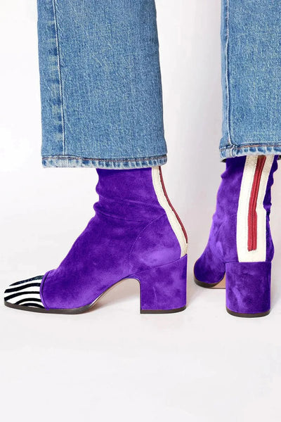 Lena | Damen Ankle Boots Velours Blockabsatz Leopardenmuster Kappe Reißverschluss