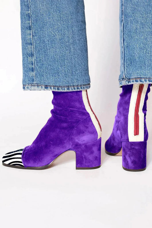 Lena | Damen Ankle Boots Velours Blockabsatz Leopardenmuster Kappe Reißverschluss