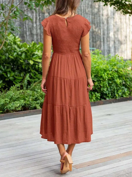 Johanna | Damen Bauchkontrolle Gestuftes Midi-Kleid