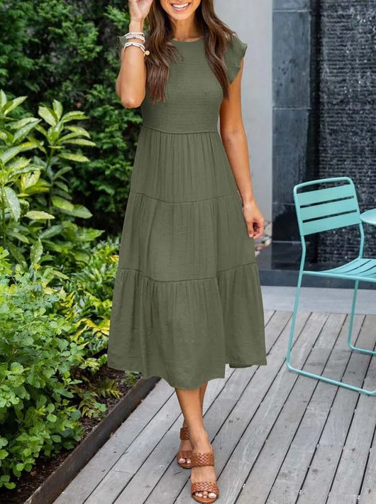 Johanna | Damen Bauchkontrolle Gestuftes Midi-Kleid
