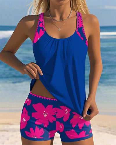 Hannah | Damen Bauchweg-Tankini-Set Geblümter Racerback-Badeanzug