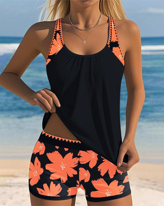 Hannah | Damen Bauchweg-Tankini-Set Geblümter Racerback-Badeanzug