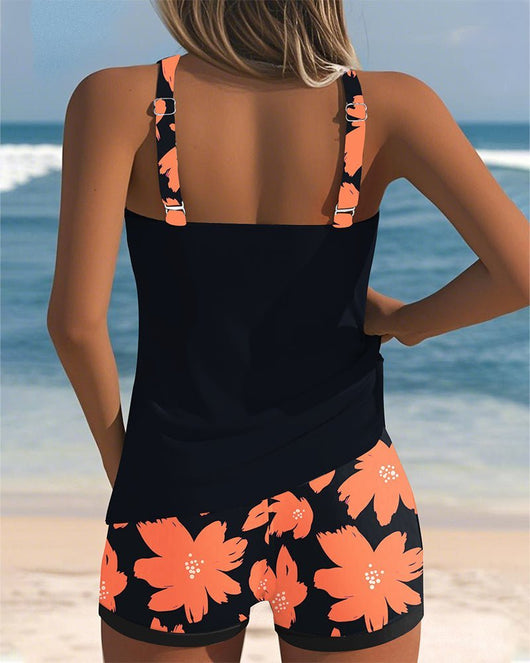 Hannah | Damen Bauchweg-Tankini-Set Geblümter Racerback-Badeanzug