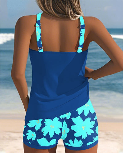Hannah | Damen Bauchweg-Tankini-Set Geblümter Racerback-Badeanzug
