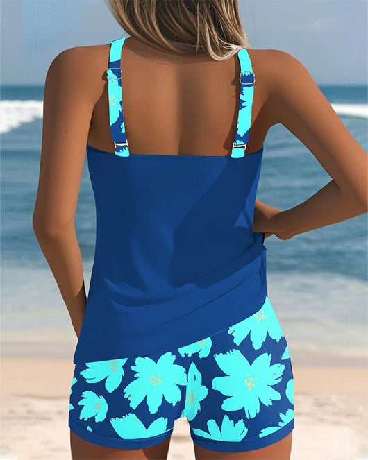 Hannah | Damen Bauchweg-Tankini-Set Geblümter Racerback-Badeanzug