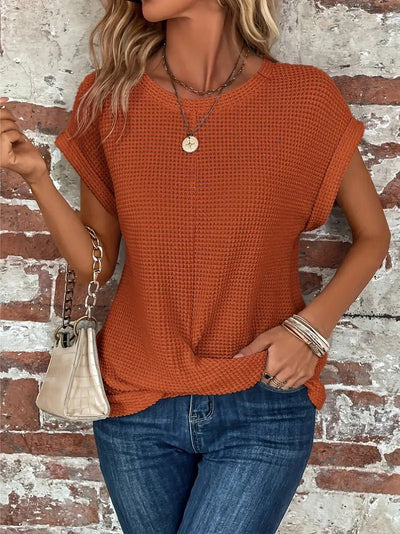 Leonie | Damen Baumwoll-Mix Waffel-Strick Kurzarm Top
