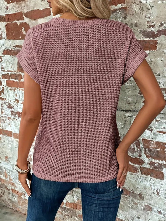 Leonie | Damen Baumwoll-Mix Waffel-Strick Kurzarm Top