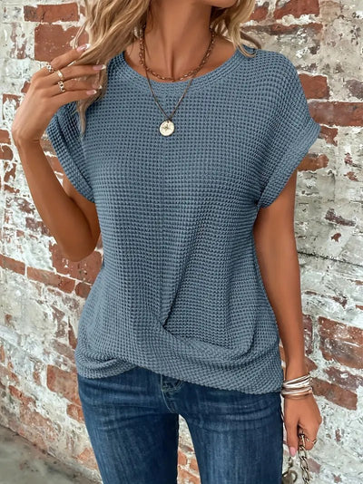 Leonie | Damen Baumwoll-Mix Waffel-Strick Kurzarm Top