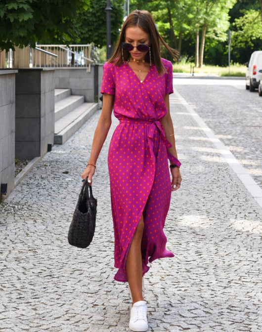 Marlene | Damen Baumwoll-Wickelkleid mit Blumendruck V-Ausschnitt Midi