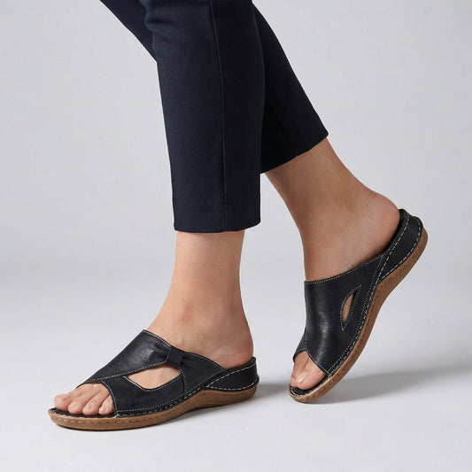 Elisabeth | Damen Bequeme Sandalen Flache Mule-Sandale mit Cut-Out-Detail