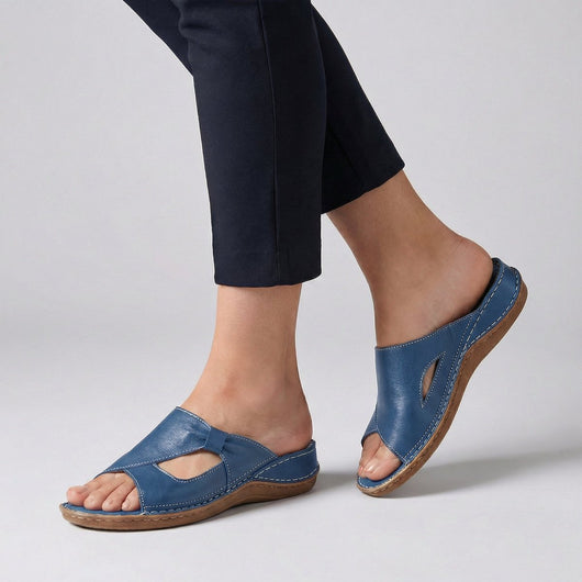 Elisabeth | Damen Bequeme Sandalen Flache Mule-Sandale mit Cut-Out-Detail