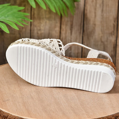 Clara | Damen Bequeme Sandalen Häkeloptik Keilabsatz Knöchelriemen