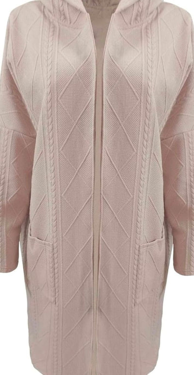 Clara | Damen Übergangsjacke lange Kapuzen-Strickjacke Baumwollmischung