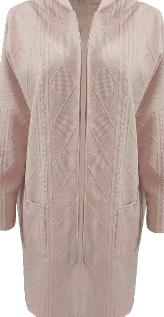 Clara | Damen Übergangsjacke lange Kapuzen-Strickjacke Baumwollmischung