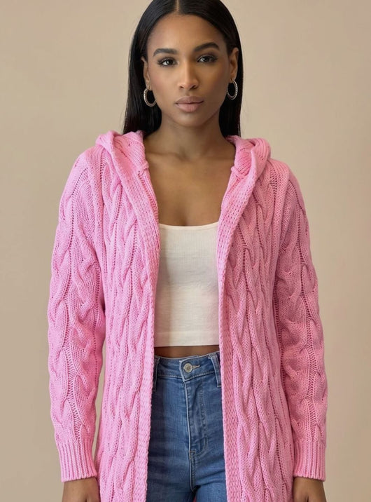 Clara | Damen Übergangsjacke lange Kapuzen-Strickjacke Baumwollmischung