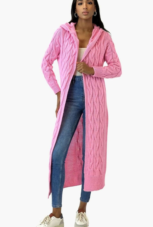 Clara | Damen Übergangsjacke lange Kapuzen-Strickjacke Baumwollmischung