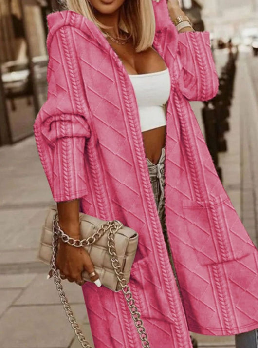 Clara | Damen Übergangsjacke lange Kapuzen-Strickjacke Baumwollmischung